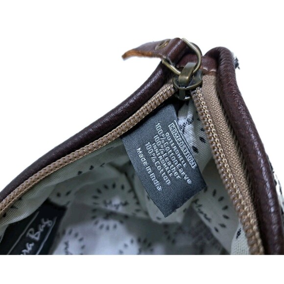 Myra Bag Clutch Wristlet Southwest Canvas Leather Pouch Bag Purse Brown Gray - Picture 6 of 6